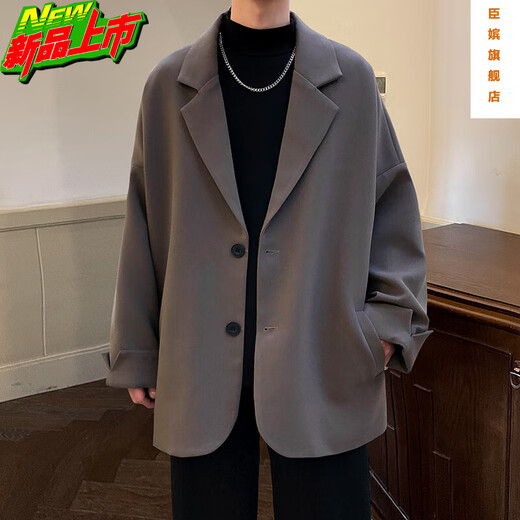 臣嫔英伦雅痞男装dk休闲西装外套男春秋款痞帅高级感oversize西服上衣 黑色【西装+打底衫+裤子】三件套 XL