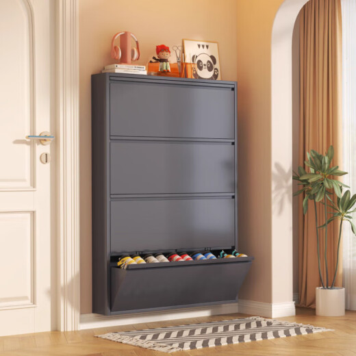 Armoire à chaussures à décharge en acier ultra-mince Entrée d'entrée d'entrée de porte intégrée Mur intégré ultra-mince résistante à la poussière Armoire à chaussures à trois couches Longueur 655 Largeur 102 Hauteur 1033-GRAY