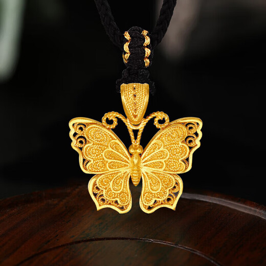 Tico ancient gold pure gold 999 filigree butterfly gold pendant hollow butterfly necklace pendant girlfriend birthday gift
