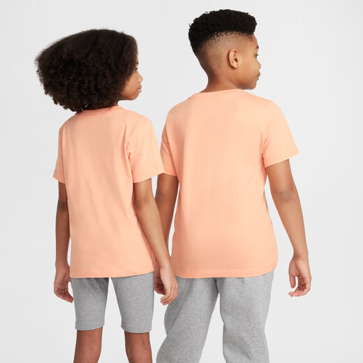 Nike (Nike) Offizielle Jungen und Mädchen große Kinder-T-Shirts für den Herbst Pure Cotton Casual Classic Stickerei Strickte Baumwolle FZ5177 844 Aprikosenmehl 145 m