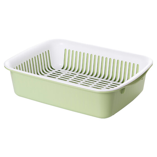 An Junsheng large vegetable washing blue double-layer drain basket fruit basket kitchen household rectangular drain basin plastic bowl and chopsticks drain basket green 34*26*9 cm double layer