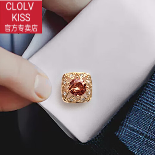 clolv kiss袖扣男士法式衬衫袖口扣袖钉西装衬衣装饰固定扣女士高端定制 金色红宝石