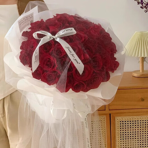 永生花订婚花束成品玫瑰花束摆件仿真花香皂花送 挚爱 11朵【含礼袋+灯串+贺卡】