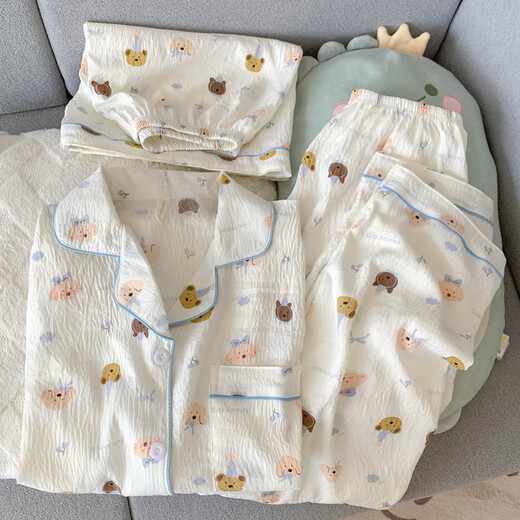 
Jingpufei cute puppy pajamas for women in summer cotton yarn three-piece home clothes Yunduo Cotton-J9901# Paradise puppy three-piece M [Suggestion 75-100Jin [Jin equals 0.5 kg]]