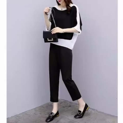 昌祥回力洋气胖mm套装2025夏装新款大码女装遮肚子上衣藏肉显瘦时髦两件套 白色《9928》 M 《建议80-100》