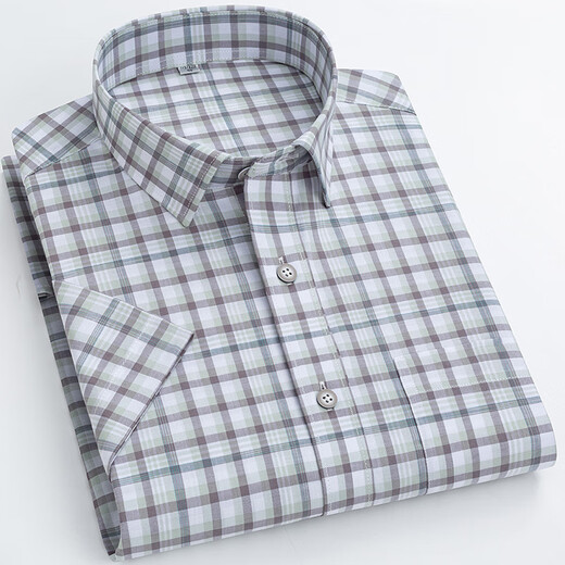 GY Yagel summer off-white pure cotton small plaid short-sleeved shirt for men casual half-sleeved lapel classic plaid F983 3XL 43