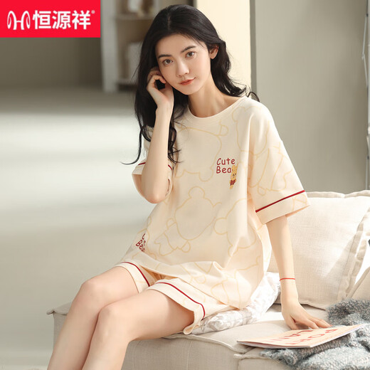 恒源祥2025年睡衣女夏季纯棉短袖短裤学生可外穿大码家居服两件套装 YZT9859纯棉 M 建议80-100斤