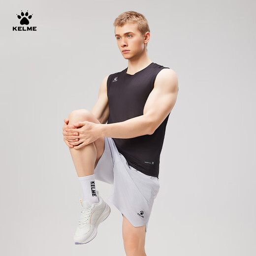 Kelme (Kelme) Sports Vest Men's 2025 Été Nouveau groupe d'entraînement de basket-ball Running Fitness Sans manches T-shirt à séchage rapide Set Agate Black L