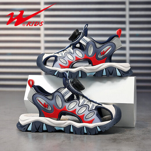 Kindersandalen für Jungen 2025 Neue Sommer mittel- und große Kinder Anti-Schlupf-Sport-Grundschule Baotou Sommerschuhe FJ-15281 Dunkelblau 27 Schuhe Länge ca.