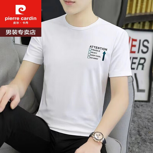 Pierre Cardin Ice Silk T-shirt à manches courtes pour hommes de beaux vêtements d'été et polyvalent de nouveau T-shirt à demi-manche 1421 White M 100Jin [Jin est égal à 0,5 kg] -110jin [Jin est égal à 0,5 kg]