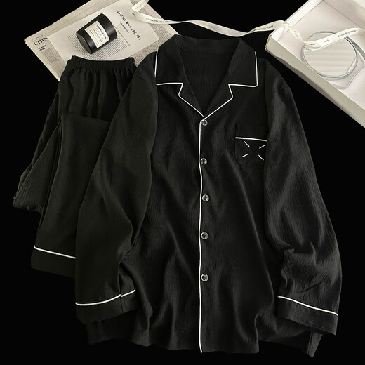 冉艺岚韩版简约云朵棉睡衣男士春秋季长袖开衫青年休闲可外穿薄款家居服 12401# 10XL l码建议100-120斤