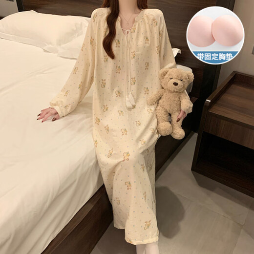 S.SOFEA春季新款云朵棉带胸垫长袖睡裙甜美公主风家居服 JDX-6621-4# 175 165(L)