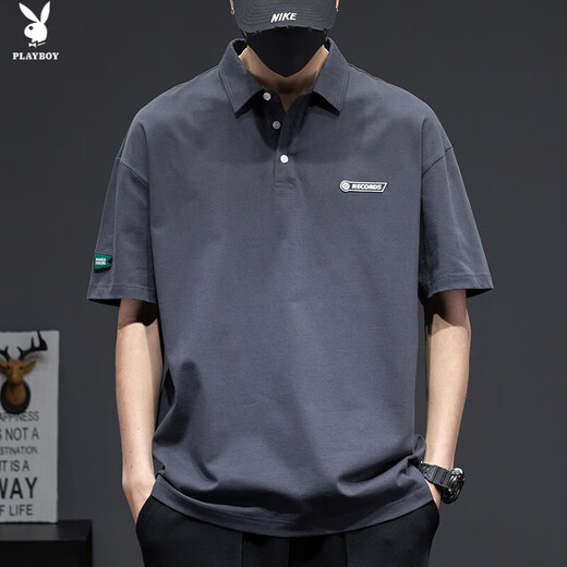
Playboy; PLAYBOY summer men's high-end POLO shirt men's short-sleeved heavy t-shirt simple large size sports ins trendy brand top W-327 dark gray 2XL 140Jin[Jin equals 0.5 kg]-155Jin[Jin equals 0.5 kg]