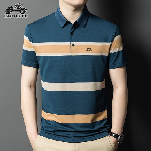 
Classic car striped Polo shirt for men 2024 summer thin father's festival lapel short-sleeved T-shirt for men daddy suit lyc-a13568 blue 10XL 165/80a90-110Jin [Jin equals 0.5 kg]