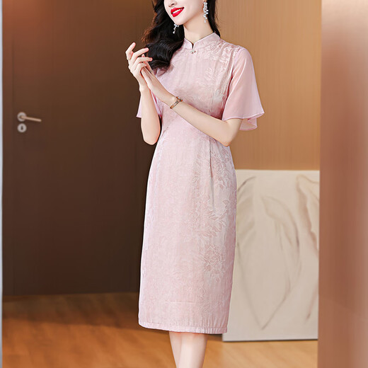 黛娜娅（Dainaya）旗袍女2025春夏新款大码女装中国风日常改良复古汉服连衣裙1591 粉色 XL