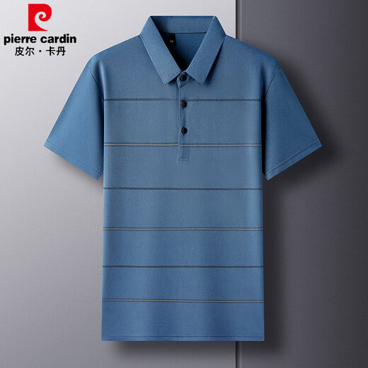 皮尔卡丹（pierre cardin）夏季爸爸短袖t恤薄款男圆领中老年人冰丝中年男士夏装上衣 有口袋 dx-687哈青色 M 165/建议120斤以下
