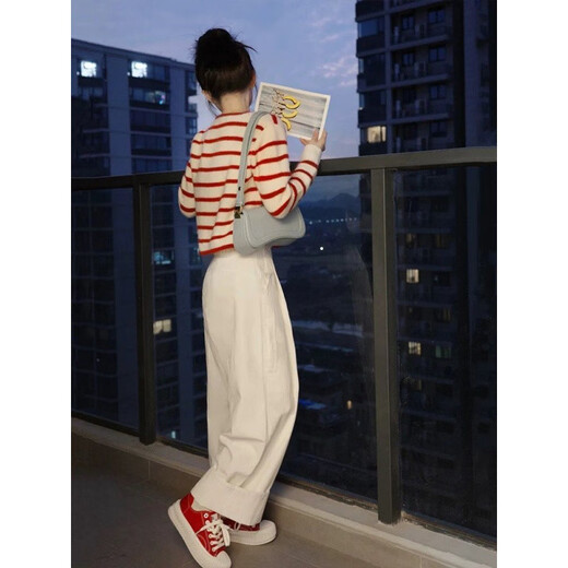 荣西图（RONGXITU）2025年春季新款穿搭一整套韩系套装女韩版背心开衫阔腿裤三件套潮 单件背心(++胸针一枚) S  【建议80-95斤】(++胸针