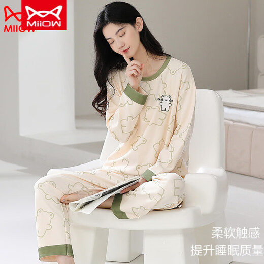 Catman Miiow Pajamas pour les femmes au printemps et en automne Les nouvelles manches longues en coton pur peuvent être portées à l'extérieur avec des vêtements de coton pure complet décontractés WZ1289 L (100-120Jin [Jin est égal à 0,5 kg]))