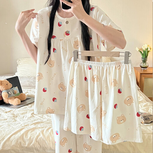 S.SOFEA夏季新款甜美卡通女睡衣三件套可外穿家居服套装 HS  SW761# 185 XXL
