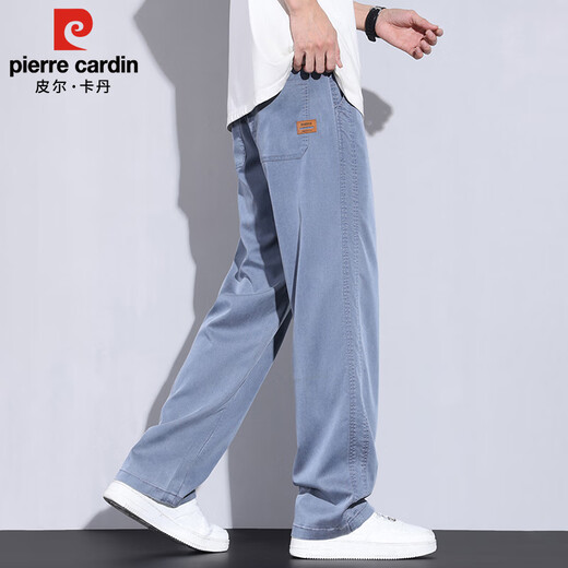 Pierre Cardin Hosen Herren Sommereis Seide dünne lose gerade Hose Herren Trendy Brand Wide-Bein Hosen Herrenkleidung Blau XL