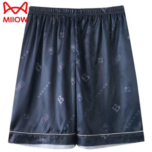 
Catman (MiiOW) men's pajama pants for summer thin ice silk casual size plus fat shorts home pants loose pajama pants middle-aged and elderly shorts double pocket ice silk C698 L 100-120