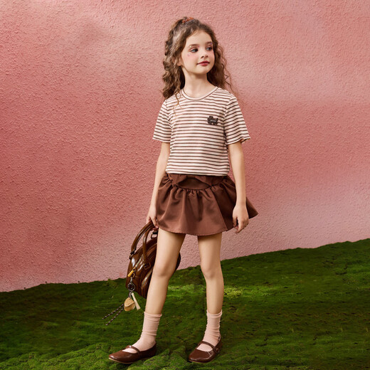 ASK JUNIOR classic striped summer breathable short-sleeved T-shirt children's bottoming shirt girls half-sleeved T-shirt teenagers stripes 160