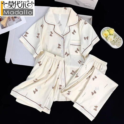 Modal three-piece pajamas for women summer 2025 new Internet celebrity style spring and autumn style cloud cotton short-sleeved short-sleeved trousers home clothes 9913#Yunduo cotton three-piece set M 70-95 Jin Jin is equal to 0.5 kg