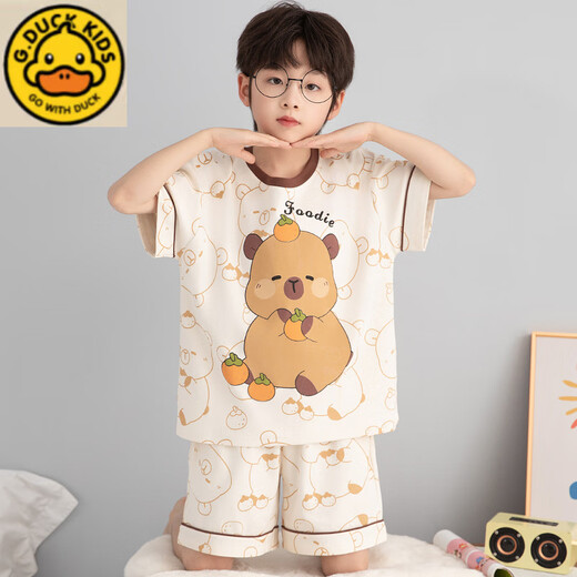G. DUCKKIDS男童睡衣纯棉短袖卡皮巴拉2025超火两件套夏装儿童家居服大童套装 N694哪咤 110 cm/10码【103-112cm】