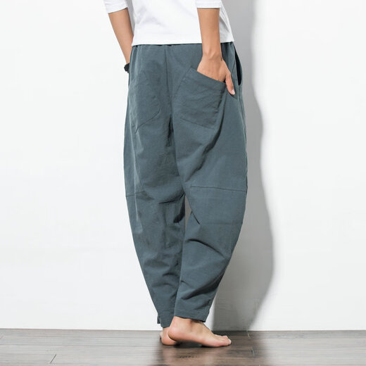 Yuguan más tamaño grasa estilo chino pantalón de rábano suelto pantalones de algodón lino de lino de lino casual hombres 300 jin [jin equivale a 0.5 kg] pantalones de linterna de cintura alta negra (linterna nueve puntos) 6xl 260-290 Jin [Jin equivale a 0.5 kg]