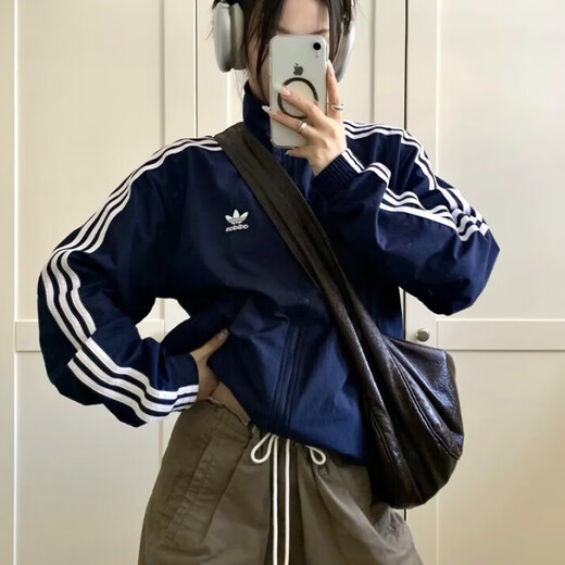 阿迪达斯 （adidas）三叶草男女2025夏款经典条纹立领藏青复古夹克外套IR9893 藏青ir9893 均码 xs