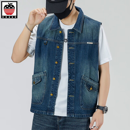Aemape Apple Light Color de grande taille Vertinit vestime en denim pour hommes et femmes Spring and Summer Brand Retro Workwear Workswear Casual Sans manche sans manches Clip de cheval 6231 # Retro Blue 3XL (recommandé 175-190jin [Jin est égal à 0,5 kg]))