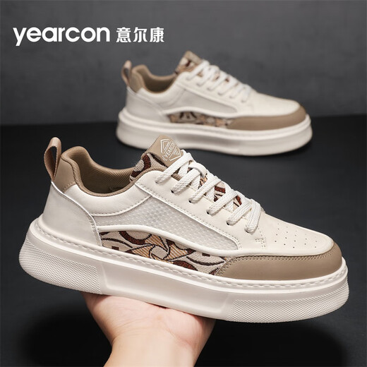 Yierkang Herrenschuhe Casual Board Schuhe Einfacher Stil bequem und atmungsaktiv, ohne die Füße weicher Sohle ohne Müdigkeit Füße kleine weiße Schuhe Sport Schuhe beige/hellbraun 4885 43
