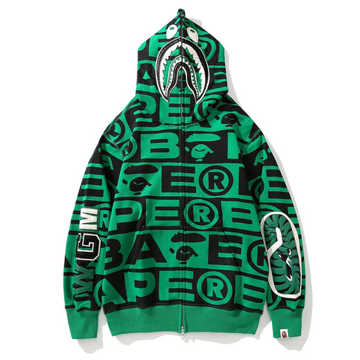 BAPE trendy brand ape man head camouflage loose men and women versatile shark double hat zipper cardigan sweater hooded jacket 6173 black M