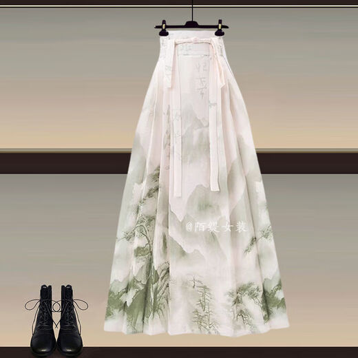S.SOFEA薄荷绿新中式汉服连衣裙女夏季新款国风马面裙套装 汉服上衣+1289粉色马面裙 两件套 L 建议100-120斤