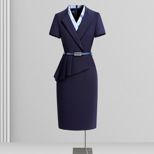 Weishipin professional dress women's summer temperament waist hotel front desk work clothes jewelry store sales department case customer service overalls navy blue short sleeves M recommended 98-107 Jin Jin equals 0.5 kg
