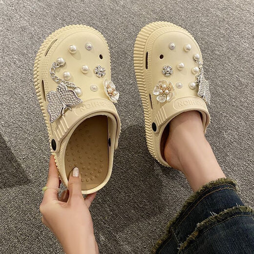 Réduisez mignon Chaussures de trous de papillon de dessin animé pour femmes avec une merde épaisse se sent sandales blanc laiteux [9905] Crystal papillon 38 Taille 39 [Convient pour 37-38 pieds]
