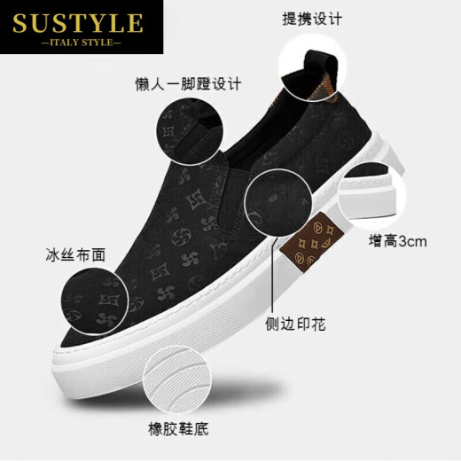 SUSTYLE轻奢侈高档品牌休闲鞋男鞋夏季新款透气一脚蹬乐福鞋软底帆布鞋男 灰色  【礼盒装】 40 【礼盒装】