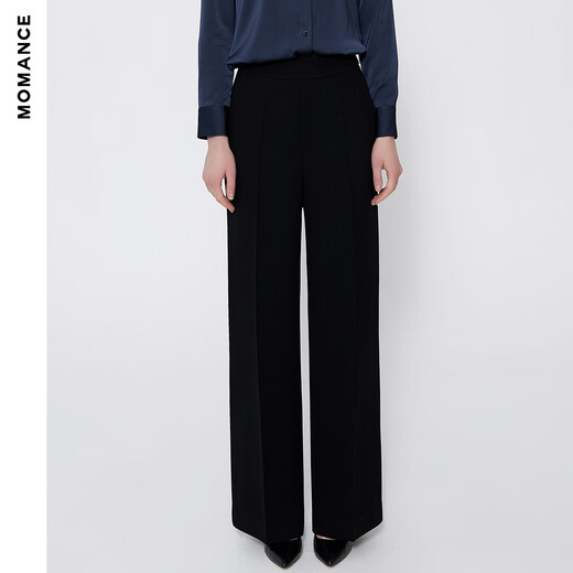 MOMANCE basic wide-leg pants, triacetate, commuting, drape and crisp, pockets, high-waisted, straight-leg pants, black L