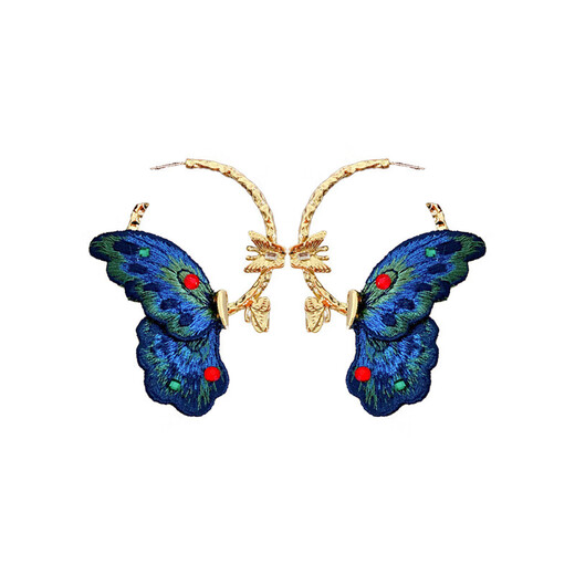 Silver Needle Fabric Butterfly Earrings New Chinese Style National Style High-end Hanfu Cheongsam Earrings Retro Fashion Niche Earrings Silver Needle-Blue Butterfly