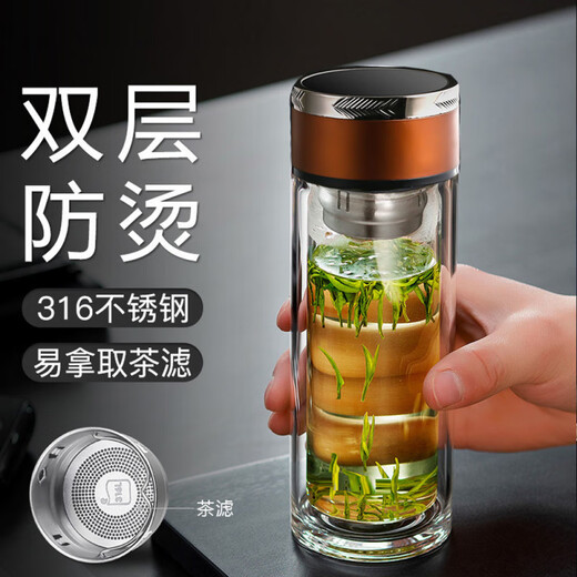 Soh drop-proof tempered glass cup 500ml, drop-resistant high temperature borosilicate double-layer glass cup protective cover for men's tea cup, thousand-layer silver 450ml