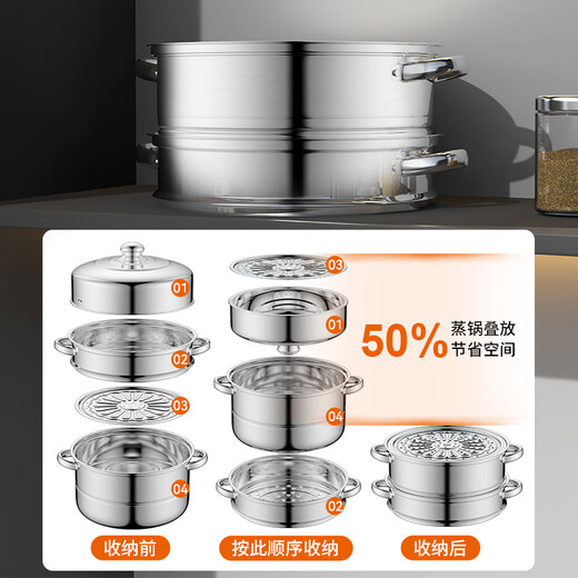 BSITN double-layer steamer two-layer 28cm stainless steel steamer gas stove steamer induction cooker steamer two-layer household 1228