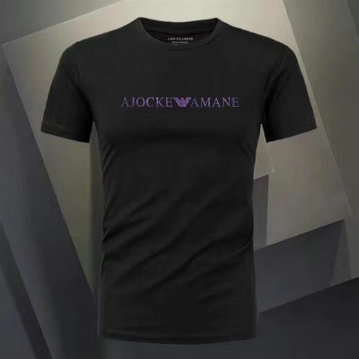 Armani Summer New Herren kurzärmelige Eisseide atmungsaktives T-Shirt-Herren-Hälfte der Herrenkleid für Männer am753 Black M 90-120jin [Jin entspricht 0,5 kg]