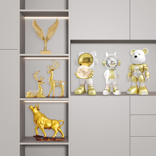 Büro Weinschrank Eingang Dekoration Office Desktop kleine Ornamente Raum Mann Paar Hirschbär Harz Crafts Ekd3897J Helles Goldener Set zwei Edelsteine ​​Liebe Hirsch