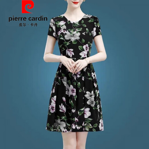 皮尔卡丹（pierre cardin）官方品牌冰丝连衣裙女夏2025新款碎花收腰显瘦气质大码中长款短袖 【冰丝9901花】 M 100斤内