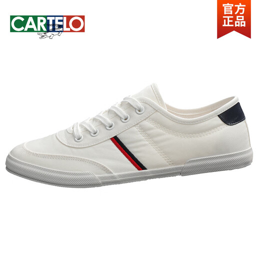 卡帝乐鳄鱼（CARTELO）帆布鞋男春季新款百搭系带低帮透气轻便软底男士休闲板鞋小白鞋男 米白 9272系带 38