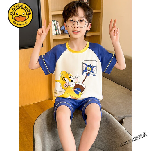 G.DUCKKIDS小黄鸭儿童睡衣男童夏季短袖纯棉薄款猫和老鼠中大童卡通男孩家居 短袖套Z6628#奥特曼 170 14码【建议身高125-135cm】