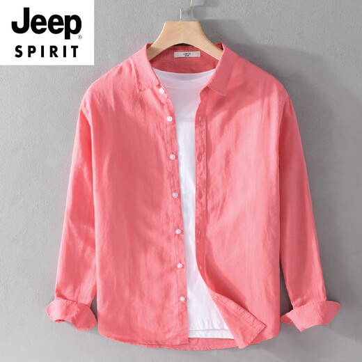 Jeep Spirit Cotton Leinen lässige Feste Farbe Großgröße Pendler Hemd Langarm Männer und Frauen Gleiche Hemd modische und vielseitige äußere Top White 9926 m Gewicht 1220