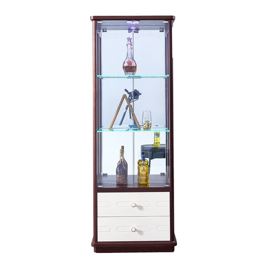 Mumaren einfache moderne Wohnzimmer Wand-zu-Wand-Fernseher-Weinschrank mit Schloss Displanschrank Doppeltürglas Dekorationsschrank Neue chinesische Stil Deep Walnuss mit Beige 681# Doppeltür