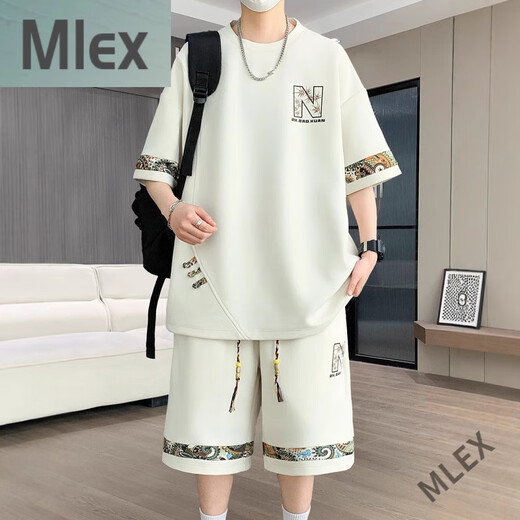 MLEX凌越男装店2025夏季新款休闲运动套装男士时尚百搭两件套 白色(YYW6195) 2XL 【140-160斤】