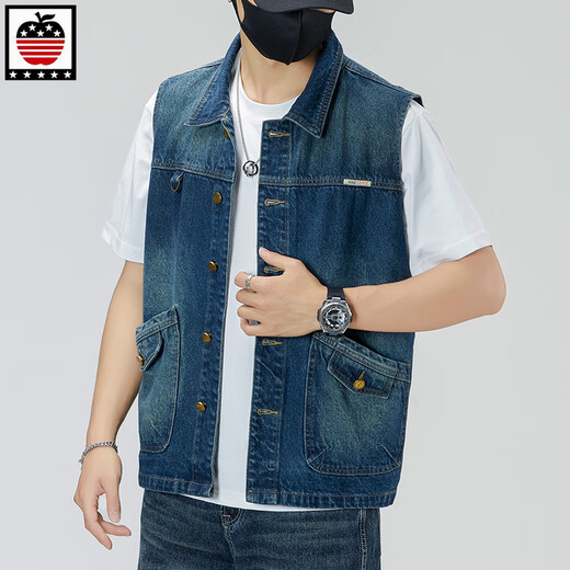 Aemape Apple Light Color de grande taille Vertinit vestime en denim pour hommes et femmes Spring and Summer Brand Retro Workwear Workswear Casual Sans manche sans manches Clip de cheval 6231 # Retro Blue 3XL (recommandé 175-190jin [Jin est égal à 0,5 kg]))